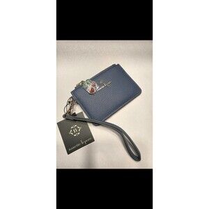 Nanette Lepore Card Coin Case Holder Wristlet Wallet Blue Pebbled Faux Leather
